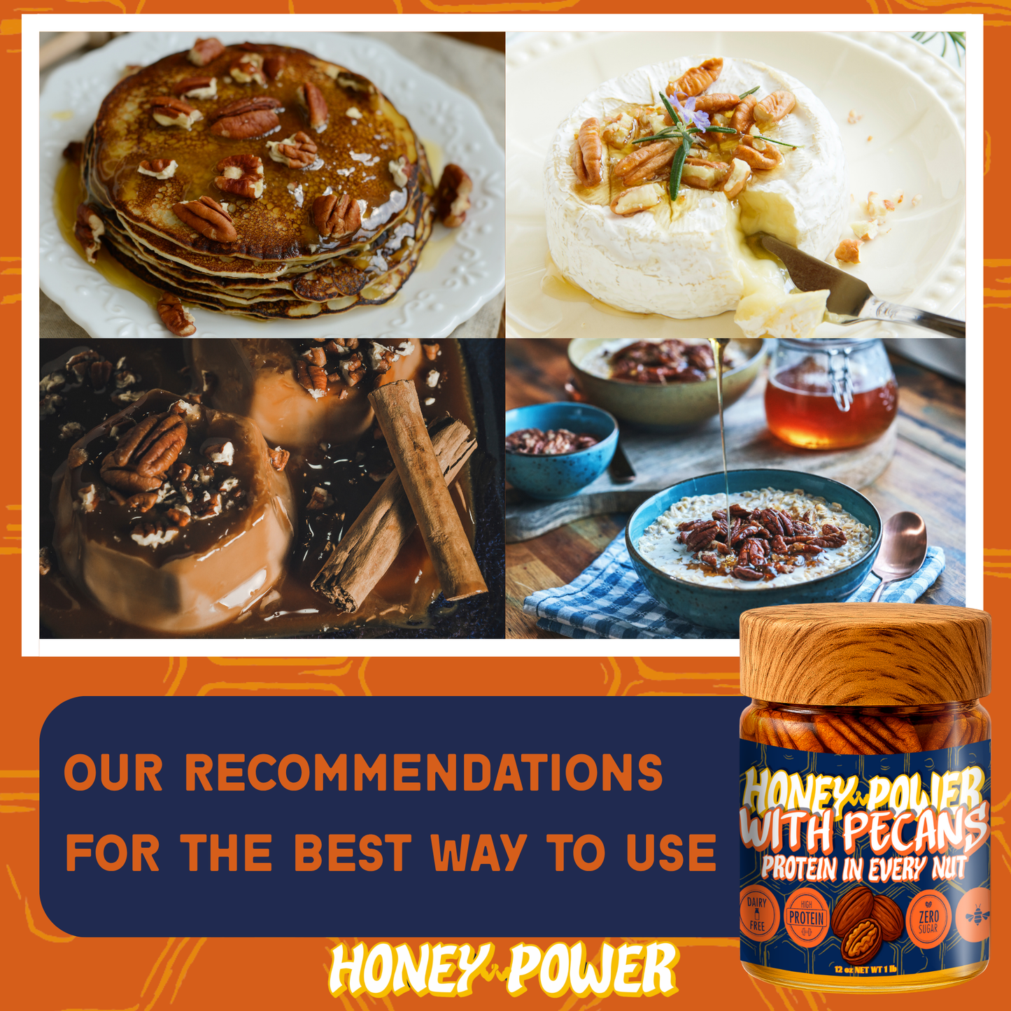 Honey Power with Pecans - Natural Honey | Protein in Every Nut | Energy Boost for Gym | Fitness Recovery Food | Muscle Support | No Added Sugar | Gluten-Free | 12 oz