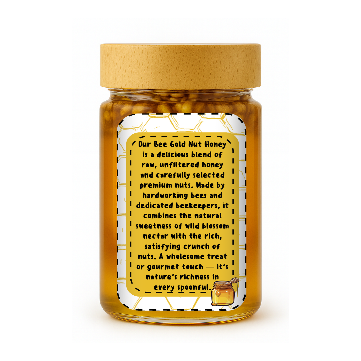 Bee Gold Raw Honey with Whole Walnuts 12 oz - Crunchy Gourmet Snack | Natural Honey Nut Spread | No Added Sugar | Gluten-Free | Premium Glass Jar |