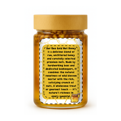 Bee Gold Raw Honey with Whole Walnuts 12 oz - Crunchy Gourmet Snack | Natural Honey Nut Spread | No Added Sugar | Gluten-Free | Premium Glass Jar |