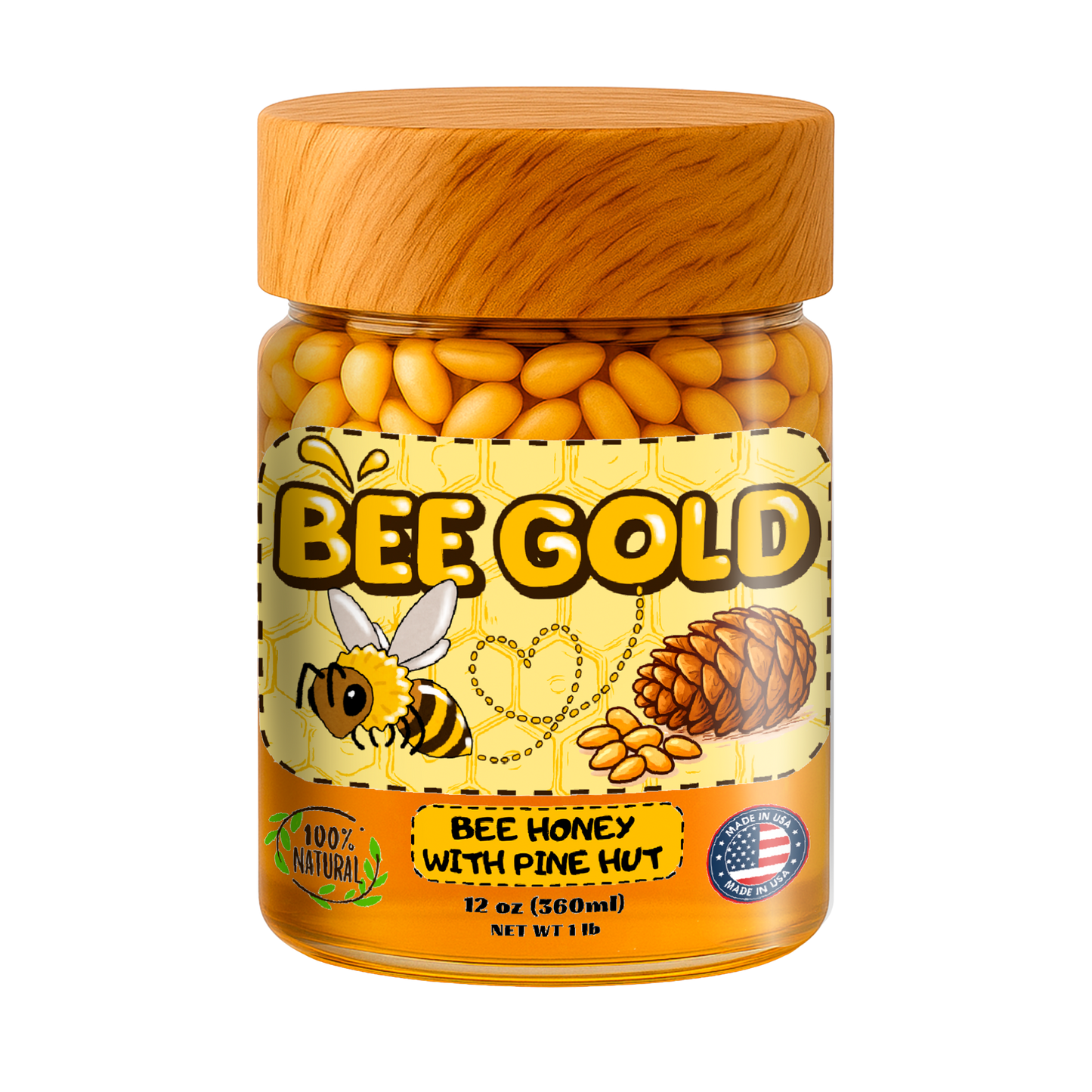 Bee Gold – Raw Honey with Pine Nut 12 oz