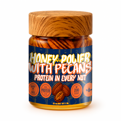 Honey Power with Pecans - Natural Honey | Protein in Every Nut | Energy Boost for Gym | Fitness Recovery Food | Muscle Support | No Added Sugar | Gluten-Free | 12 oz