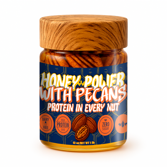 Honey Power with Pecans - Natural Honey | Protein in Every Nut | Energy Boost for Gym | Fitness Recovery Food | Muscle Support | No Added Sugar | Gluten-Free | 12 oz