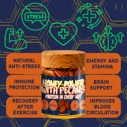 Honey Power with Pecans - Natural Honey | Protein in Every Nut | Energy Boost for Gym | Fitness Recovery Food | Muscle Support | No Added Sugar | Gluten-Free | 12 oz